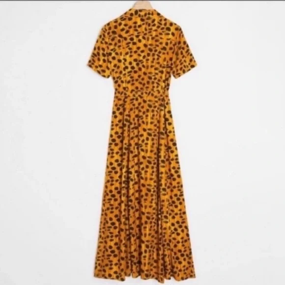 Anthropologie Porridge Vianne Leopard Maxi ShirtDress Orange 8 NWT